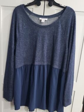 Motherhood Navy Blue Scoop Neck Long Sleeve Mixed Fabric Top